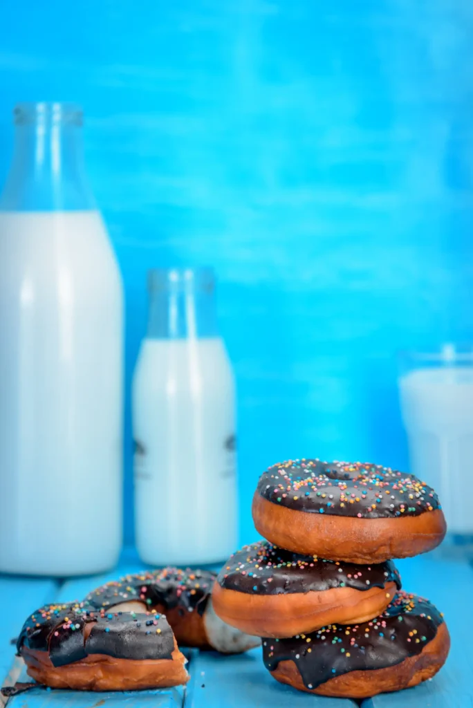 Donuts with milk bottles
