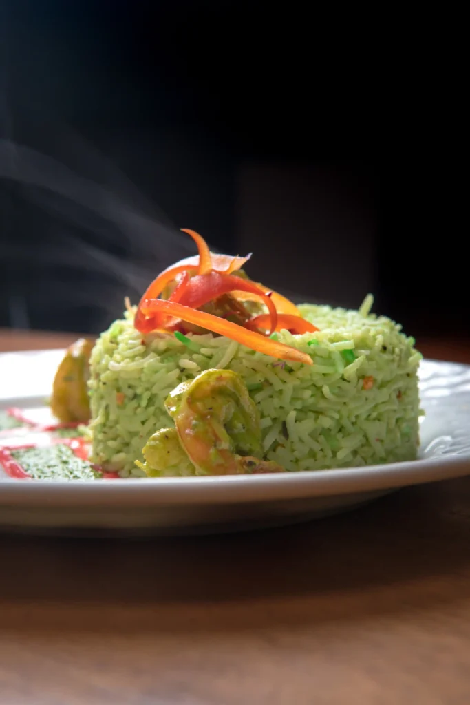 Veg fried rice with tomato garnishing