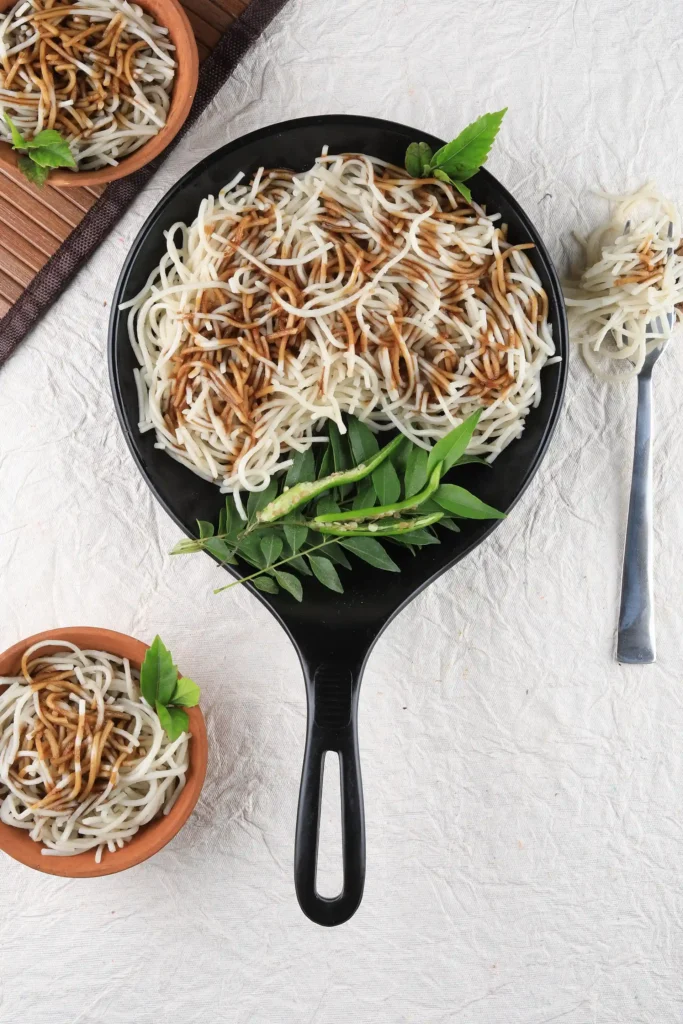 White Noodles with sweetneem garnishing