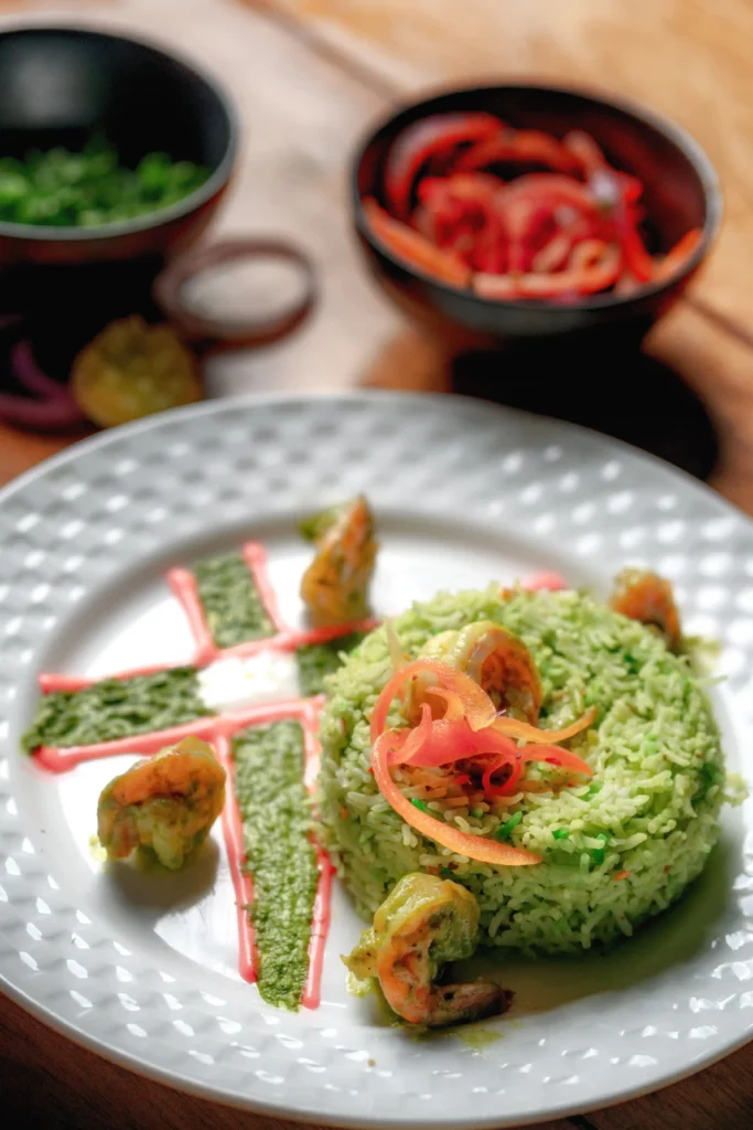 Veg fried rice with tomato garnishing