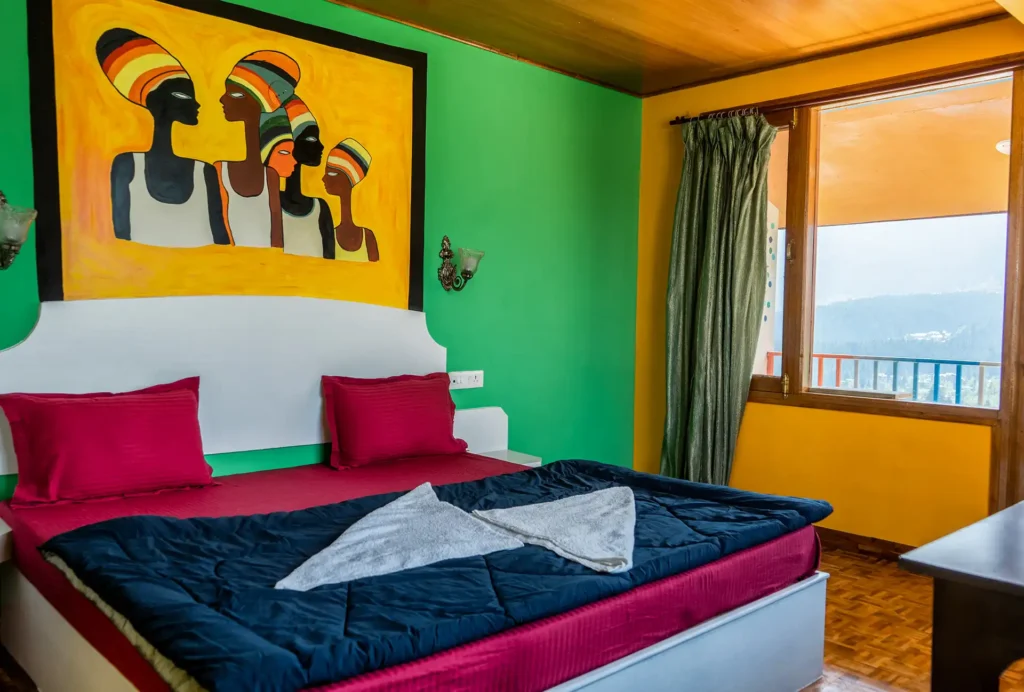 Clean room with colorful walls